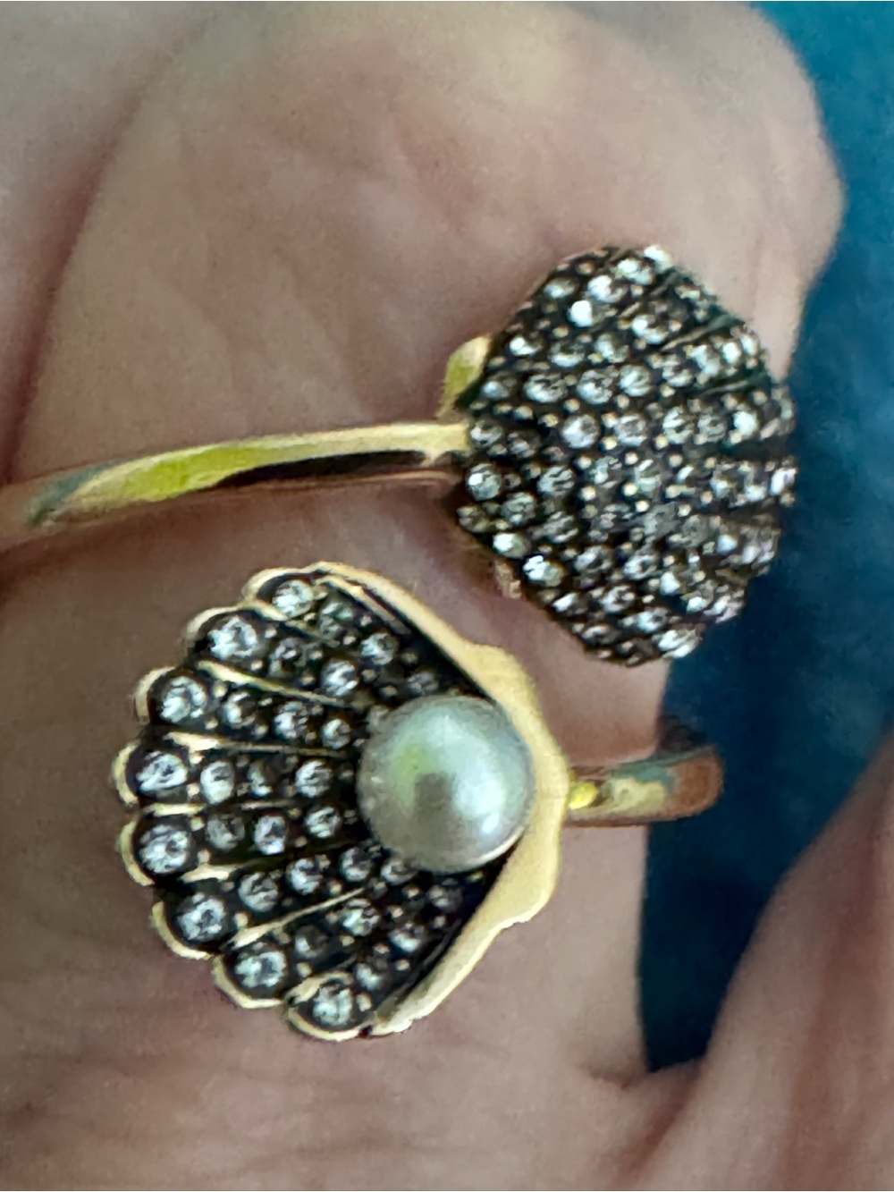 Swarovski Idyllia Gold-Tone Shell & Pearl Open Ring with Crystal Accents size 8 - Picture 13 of 16